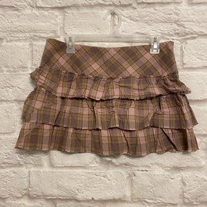AMERICAN EAGLE Skirt Size 8 Layered Mini Skirt Y2K Green Pink Cotton Skirt